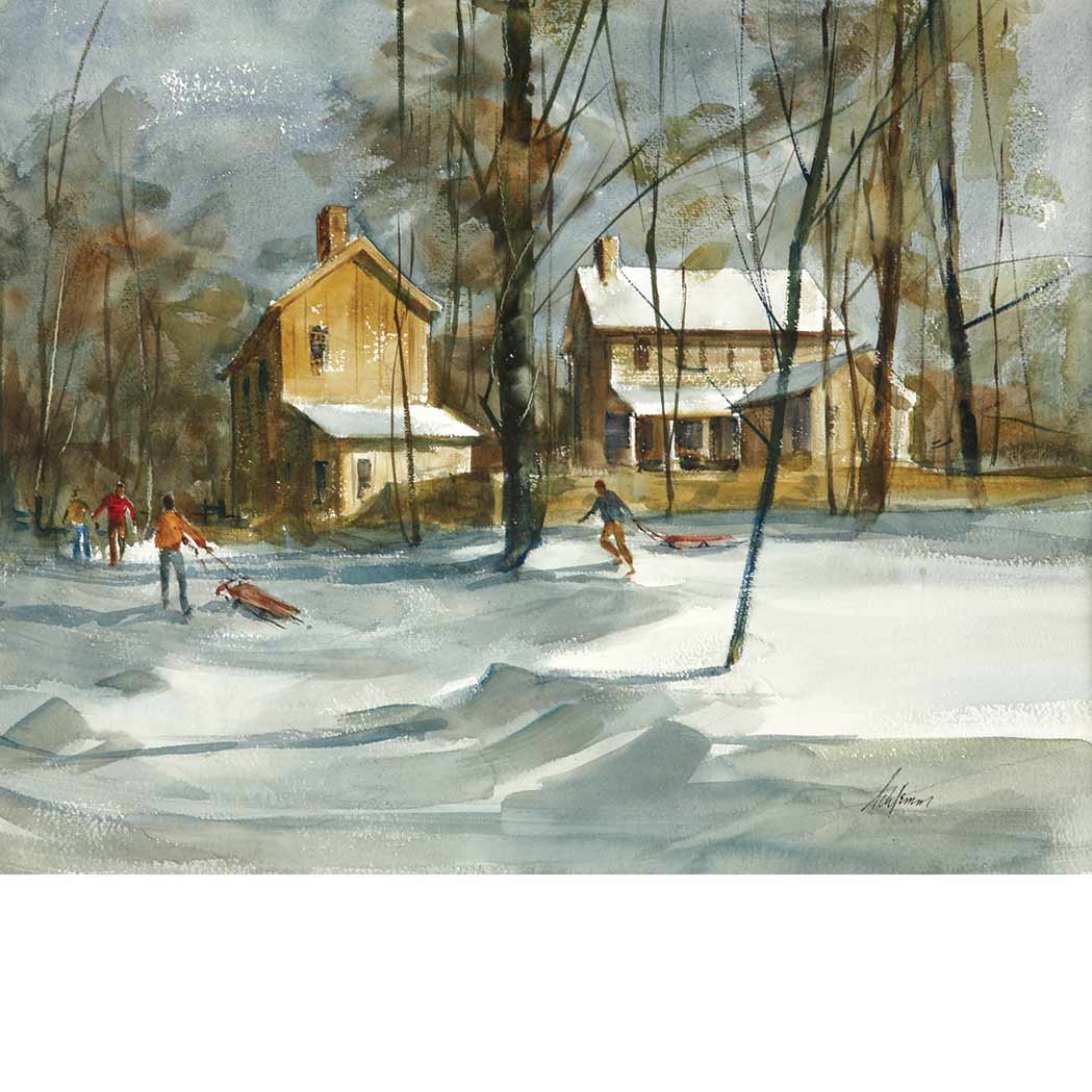 Appraisal: Betty Lou Schlemm American b Sledding Signed Schlemm lr Watercolor