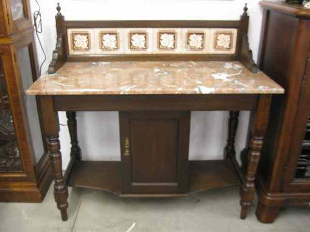 Appraisal: Marble Top Washstand tile splashback fine pink marble door shelves