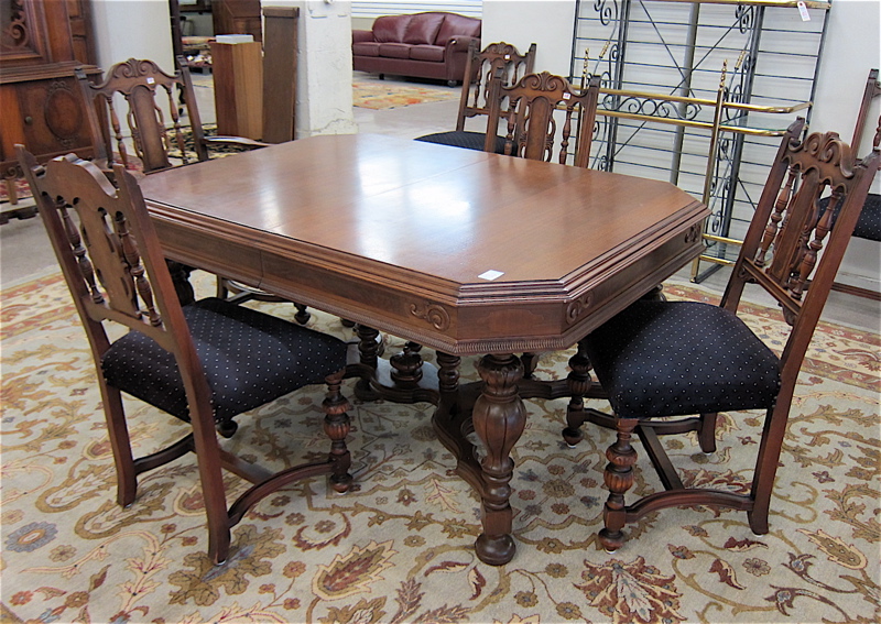 Appraisal: WALNUT DINING TABLE AND CHAIR SET West End Furniture Co