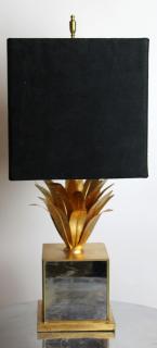 Appraisal: Modern table lamp on mirrored cube Modern gold foliate table