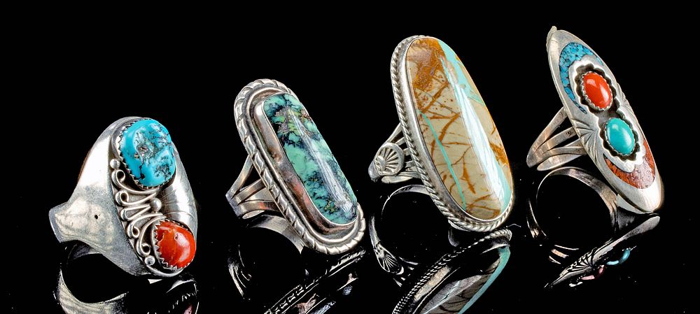 Appraisal: Vintage Native American Silver Stone Rings Native American Southwestern United