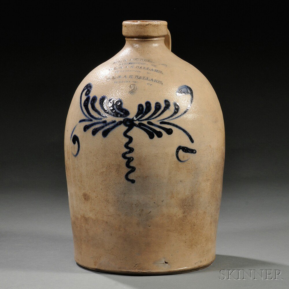 Appraisal: Cobalt-decorated Salt-glazed Stoneware Jug OL AK BALLARD BURLINGTON VT -