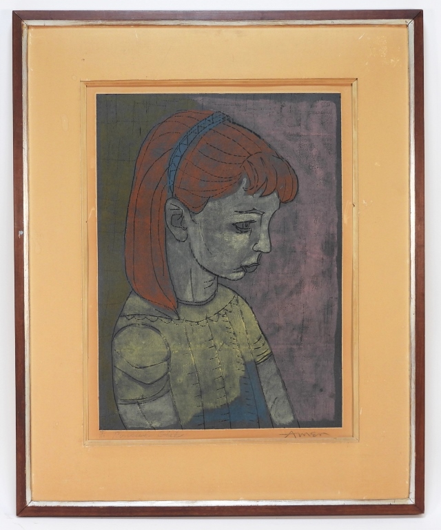 Appraisal: IRVING AMEN YOUNG GIRL WOODBLOCK PRINT New York Florida -