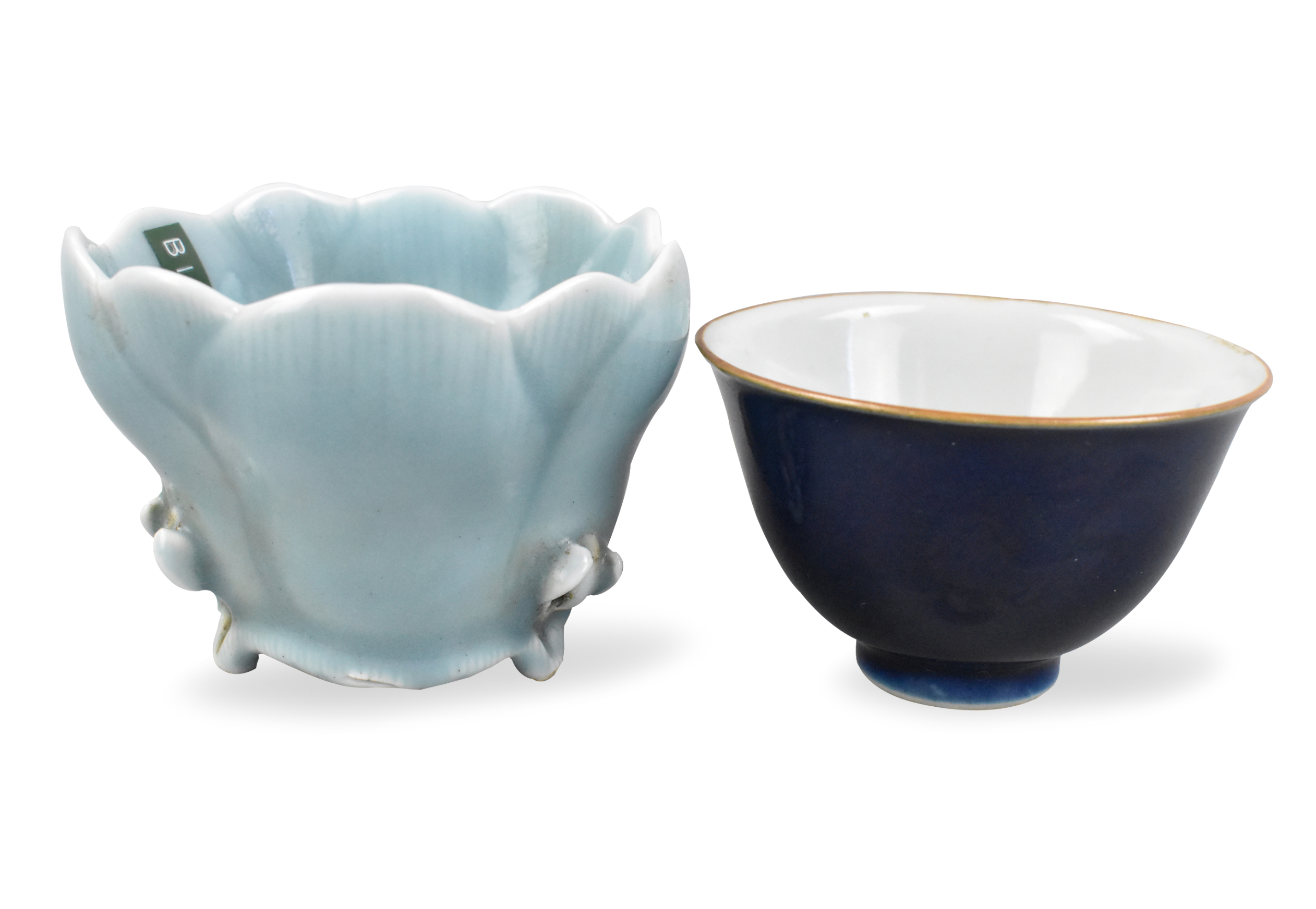 Appraisal: Chinese blue glazed cups dating from the th century dark