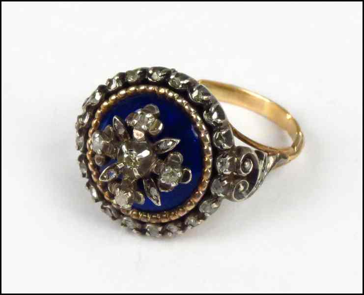 Appraisal: DIAMOND ENAMEL AND KARAT GOLD RING grams Condition No Specific