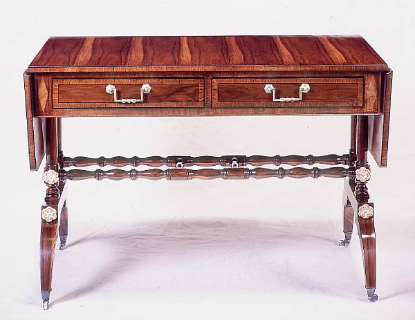 Appraisal: A Regency style mahogany and rosewood sofa table The top