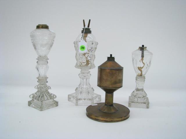 Appraisal: Group of antique oil lamps including three pattern glass including