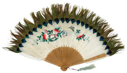 Appraisal: Chinese goose and peacock fea Ther painted fan th century