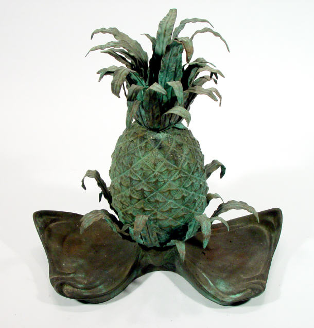 Appraisal: Copper pineapple design lamp base supported on an Art Nouveau