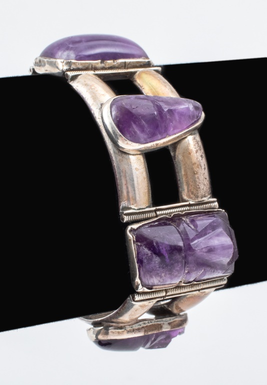 Appraisal: VINTAGE TAXCO MEXICAN STERLING AMETHYST BRACELET Vintage Taxco Mexican sterling