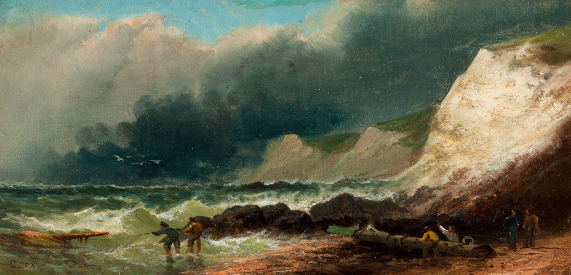 Appraisal: Attr to David Cox I Fishermen at Shoreline oil Attributed