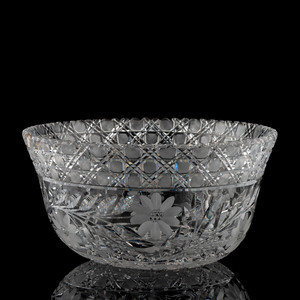 Appraisal: A Floral-Period Cut Glass Punch Bowl with Daisies or Sunflowers