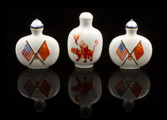 Appraisal: Sale Lot Three Commemorative Porcelain Snuff Bottles two painted with