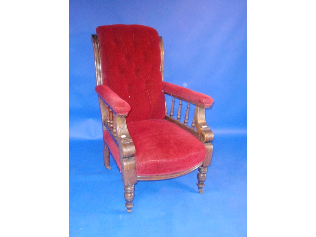 Appraisal: A late Victorian galleried and upholstered open armchair