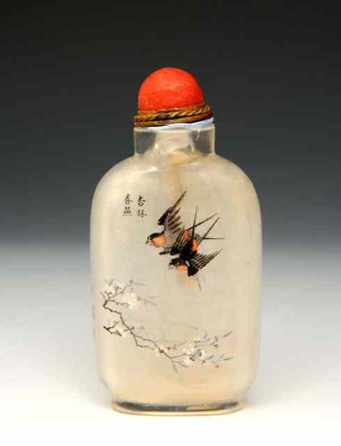 Appraisal: A CHINESE BEIJING INTERIOR PAINTED FROSTY GROUND GLASS SNUFF BOTTLE