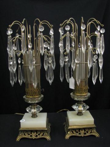 Appraisal: Pair of Art Deco Prism Lamps candelabra style with tube