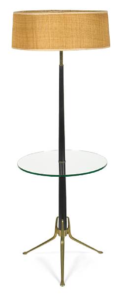 Appraisal: A Gerald Thurston brass ebonized wood and glass floor lamp