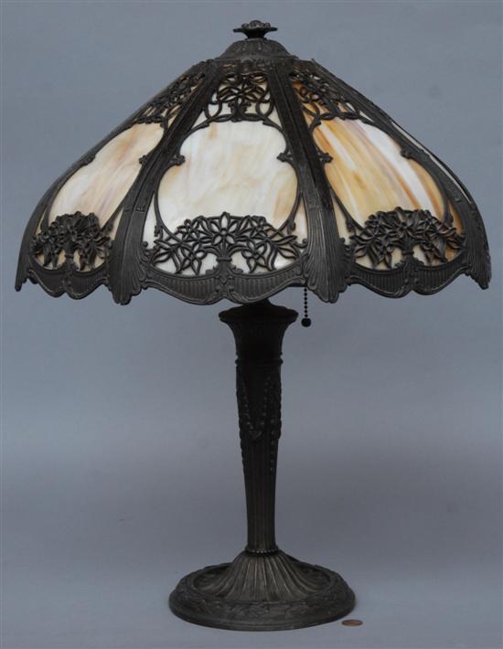 Appraisal: SLAG GLASS TABLE LAMP Having reticulated decoration H D '