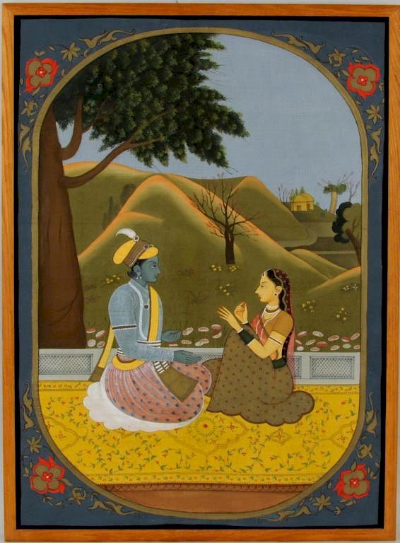 Appraisal: Indian Painting Of Radha Krishna In Grove Indian painting of