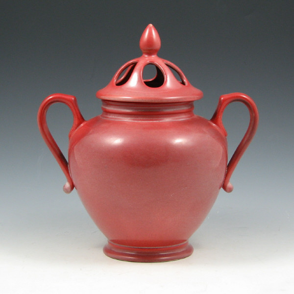 Appraisal: Cowan covered and handled jar from in Feu Rouge glaze