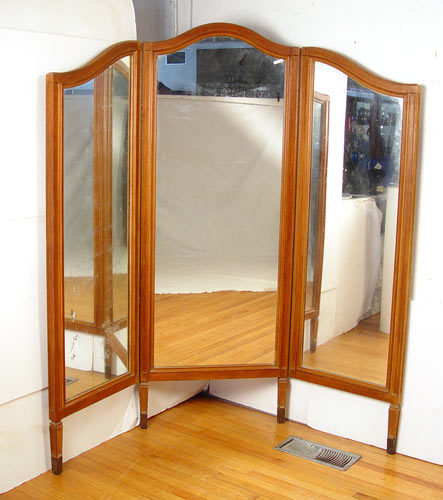 Appraisal: LARGE TRIPLE DRESSING MIRROR hinged panels molded walnut frame original