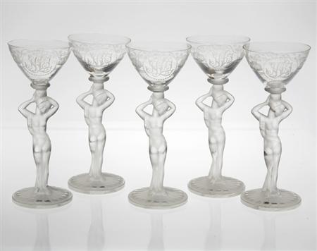 Appraisal: Set of Eleven Art Deco Molded Glass Cocktail Glasses Estimate