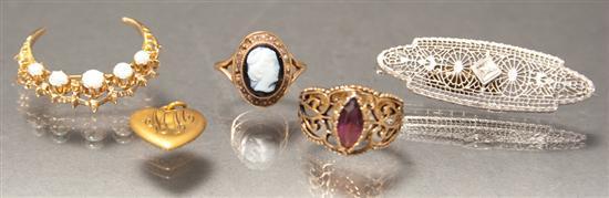 Appraisal: Assorted Victorian gold jewelry K yellow gold and opal crescent