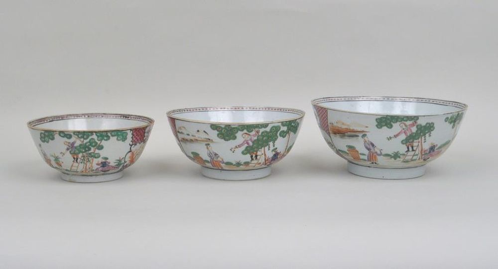 Appraisal: Set Three Chinese Export Porcelain Graduated Bowls the exteriors with