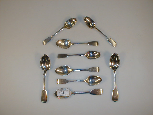 Appraisal: Nine various thC silver fiddle pattern teaspoons