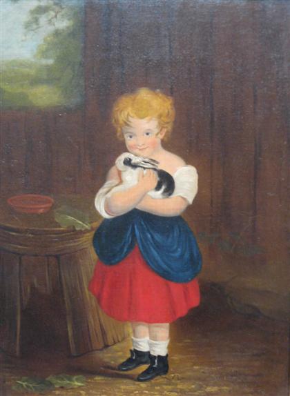 Appraisal: BRITISH SCHOOL th century GIRL WITH RABBIT Oil on canvas