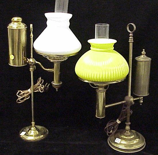 Appraisal: Student lamp brass single light yellow shade electrified h along