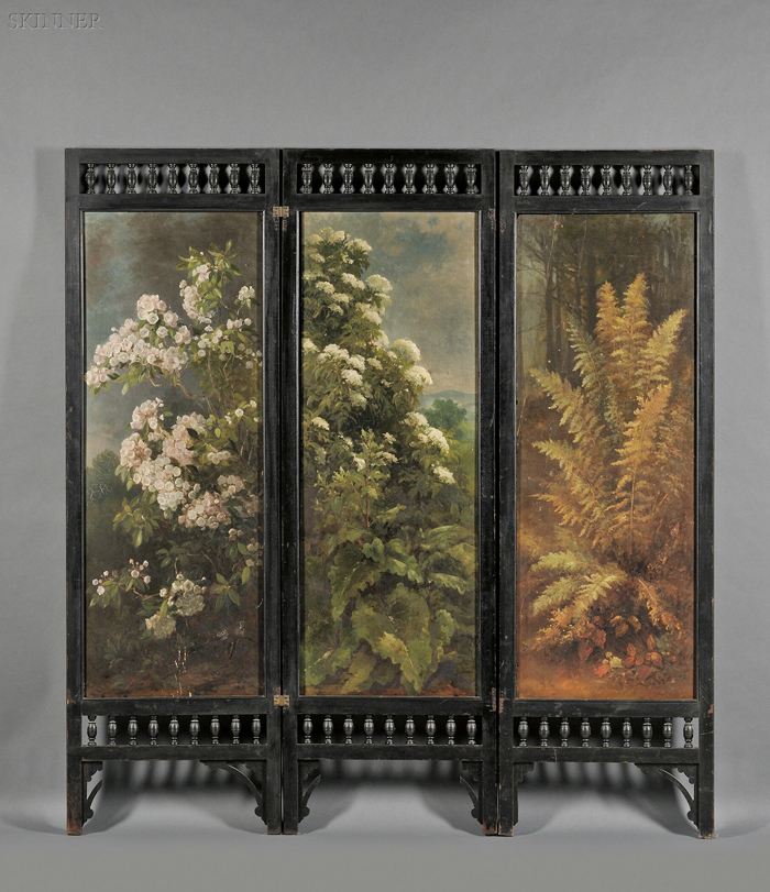 Appraisal: Benjamin Champney American - Three-Panel Floor Screen Painted with Floral