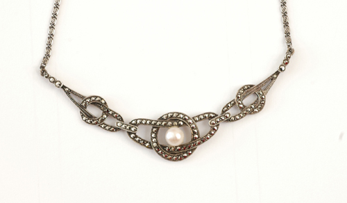 Appraisal: ART DECO MARCASITE NECKLACE SET WITH CULTURED PEARL