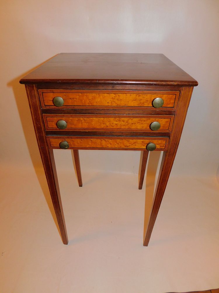 Appraisal: HEPPLEWHITE MAHOGANY MAPLE SEW STAND Hepplewhite period drawer mahogany and