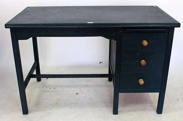 Appraisal: A BLUE PAINTED PINE STUDENTS DESK with three drawers and