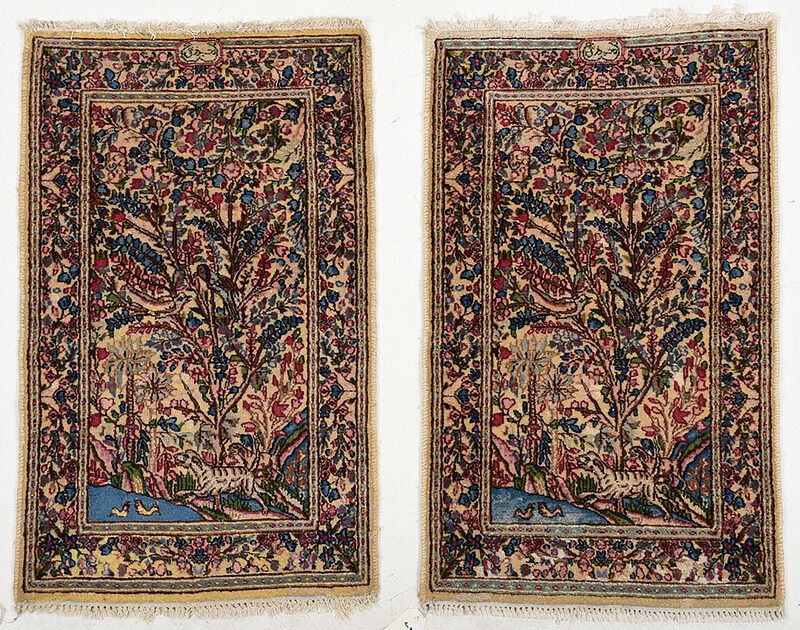 Appraisal: Two Small Kerman Rugs Persia th century white field with