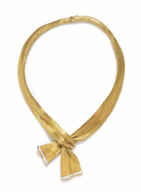 Appraisal: A Vintage Karat Yellow Gold and Diamond Ribbon Necklace consisting