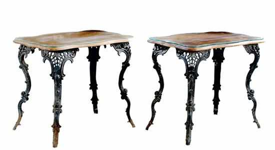 Appraisal: Pair American Victorian cast-iron and walnut tables circa shaped walnut