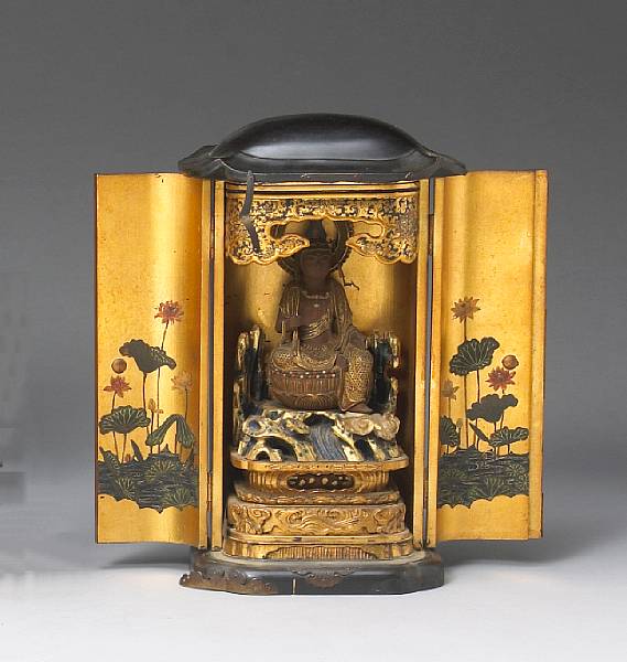 Appraisal: A lacquered wood Buddhist shrine zushi Edo Period Featuring a