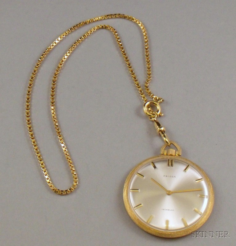 Appraisal: kt Gold Priosa -Jewel Open Face Pocket Watch textured yellow