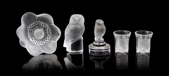 Appraisal: Sale Lot Five Lalique Molded and Frosted Glass Articles comprising