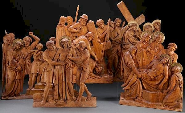 Appraisal: RELIEF CARVED WOOD PANELS OF THE PASSION AN IMPRESSIVE GROUP