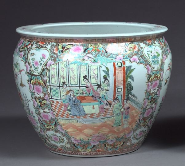 Appraisal: Large Lavishly Polychromed and Gilded Chinese Famille Rose Porcelain Fishbowl