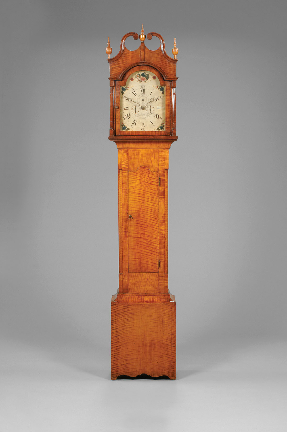 Appraisal: NEW YORK FEDERAL FIGURED MAPLE TALL CASE CLOCK W LEAVENWORTH