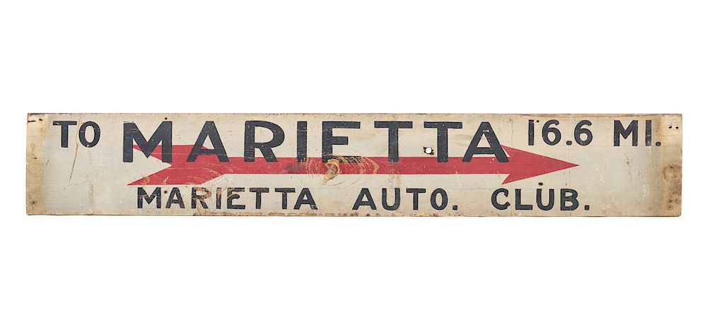 Appraisal: Marietta Auto Club Wood Advertising Sign Measures tall wide Good