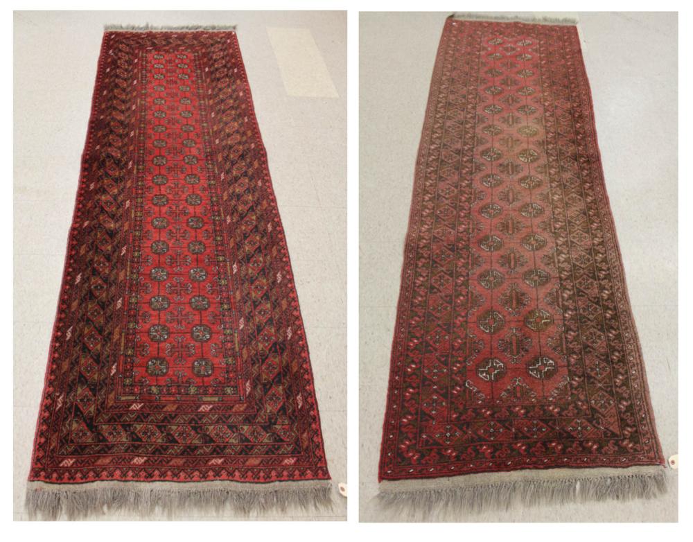 Appraisal: TWO HAND KNOTTED AFGHAN TURKMEN AREA RUGS Bokhara design on