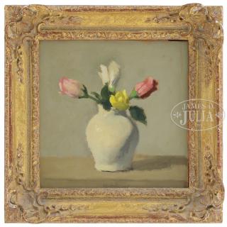 Appraisal: ROBERT KULICKE American - WHITE VASE WITH TULIPS Oil on