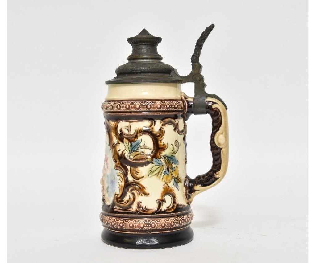 Appraisal: German stein with relief of Bacchus litre marked h x