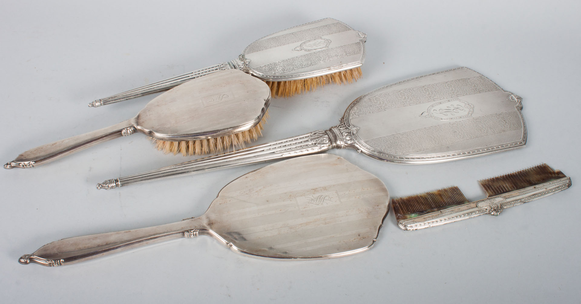 Appraisal: Five American sterling silver dresser items including International brush comb