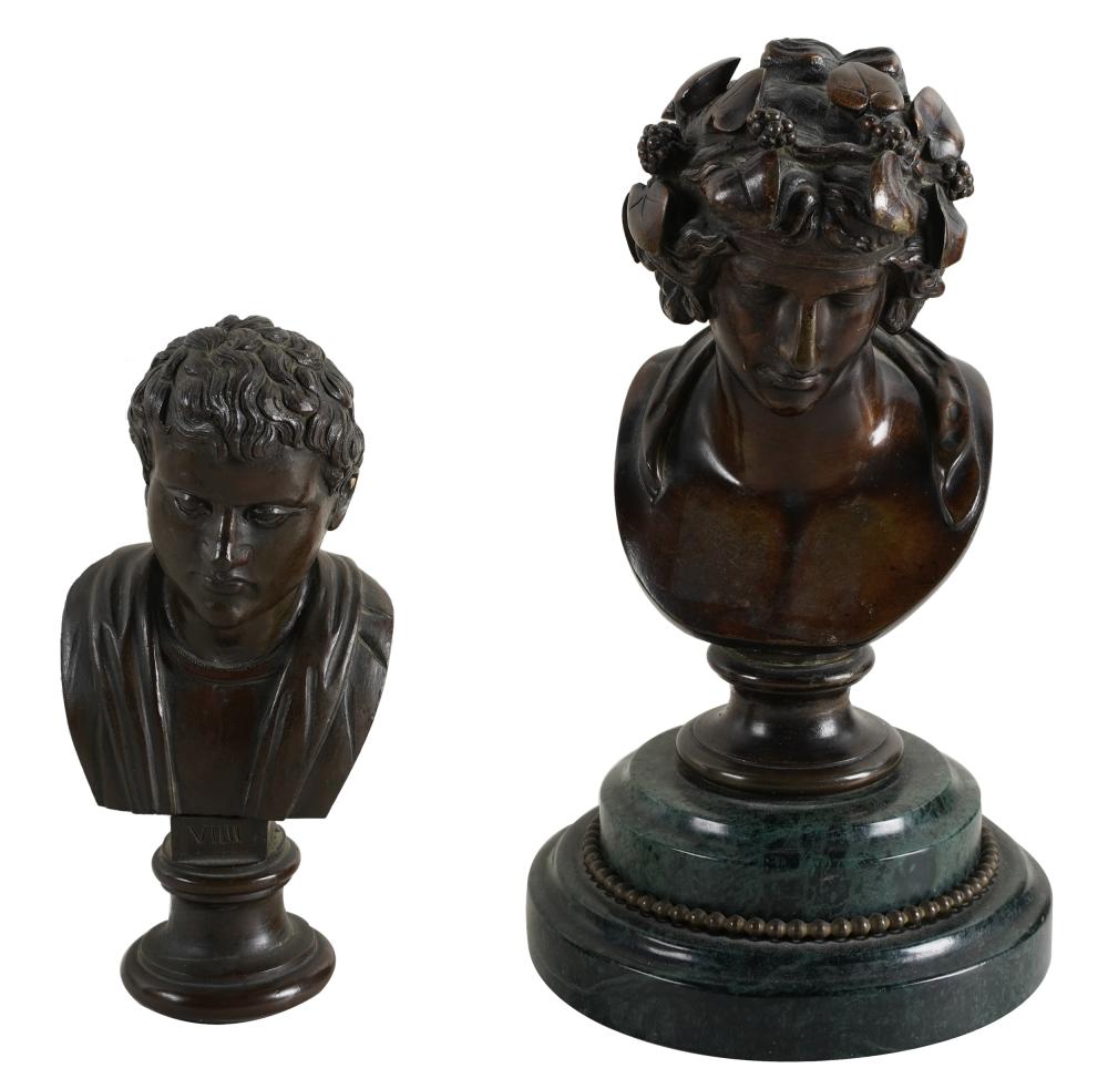 Appraisal: TWO PATINATED BRONZE BUSTSeach depicting a classical subject unsigned one